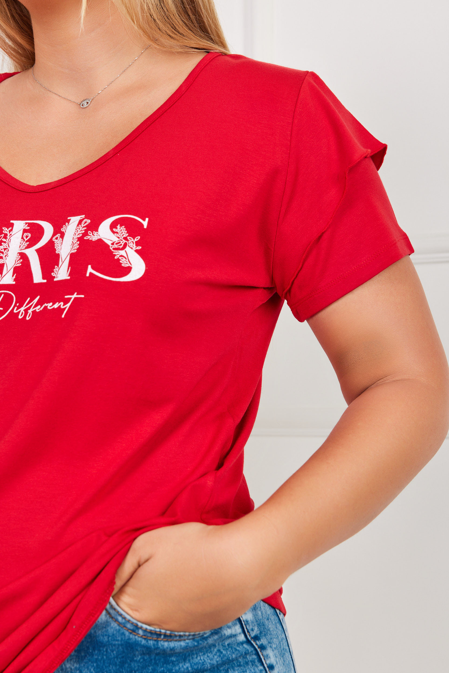 חולצת V הדפס PARIS