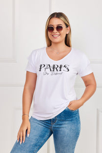 חולצת V הדפס PARIS