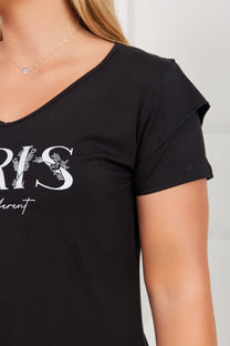 חולצת V הדפס PARIS