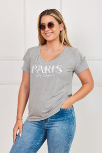 חולצת V הדפס PARIS