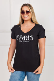 חולצת V הדפס PARIS