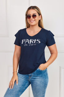 חולצת V הדפס PARIS