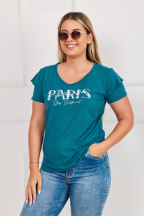 חולצת V הדפס PARIS